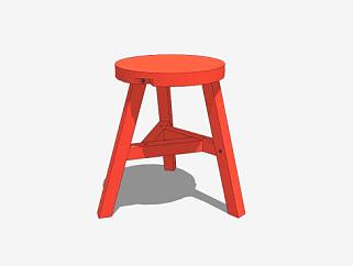 红色凳子座椅SU模型下载_sketchup草图大师SKP模型