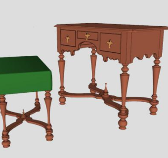玛丽梳妆台凳子SU模型下载_sketchup草图大师SKP模型