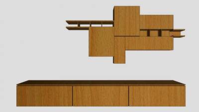 板架式木质电视柜SU模型下载_sketchup草图大师SKP模型