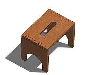 低凳实木座椅SU模型下载_sketchup草图大师SKP模型
