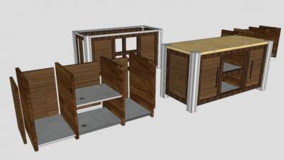 四个实木电视柜SU模型下载_sketchup草图大师SKP模型