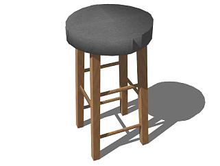 高脚座椅实木凳子SU模型下载_sketchup草图大师SKP模型