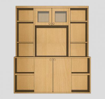 实木组合式的电视柜和书柜SU模型下载_sketchup草图大师SKP模型