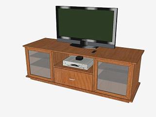 棕色木质玻璃电视柜SU模型下载_sketchup草图大师SKP模型