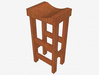 实木凳子弧形座椅SU模型下载_sketchup草图大师SKP模型