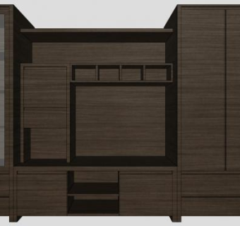 黑檀木组合式电视柜SU模型下载_sketchup草图大师SKP模型