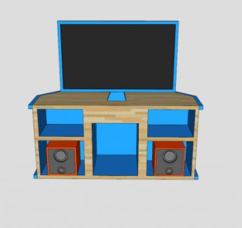 蓝色木制电视柜SU模型下载_sketchup草图大师SKP模型