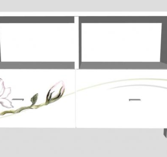 荷花图案白色电视柜SU模型下载_sketchup草图大师SKP模型