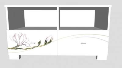 荷花图案白色电视柜SU模型下载_sketchup草图大师SKP模型
