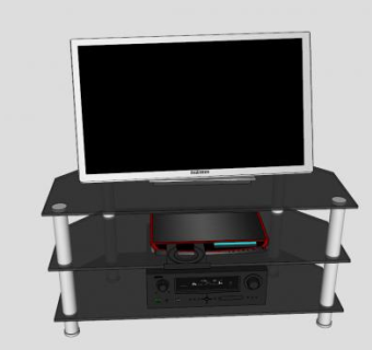 黑色双层玻璃电视柜SU模型下载_sketchup草图大师SKP模型