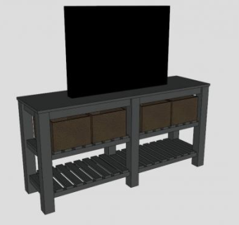 灰色复古电视柜SU模型下载_sketchup草图大师SKP模型