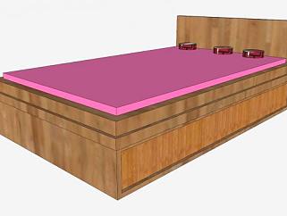 实木床具带枕垫床SU模型下载_sketchup草图大师SKP模型