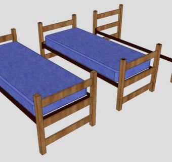 单层床实木床具SU模型下载_sketchup草图大师SKP模型