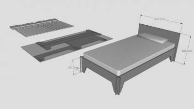 简易单人床SU模型下载_sketchup草图大师SKP模型