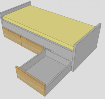 单人床宜家储物床SU模型下载_sketchup草图大师SKP模型
