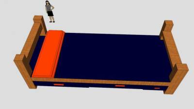 单人床实木床具SU模型下载_sketchup草图大师SKP模型