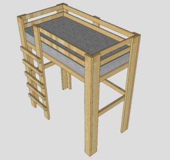 双侧阁楼床SU模型下载_sketchup草图大师SKP模型
