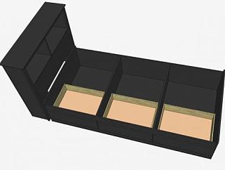 黑色床板平板床SU模型下载_sketchup草图大师SKP模型
