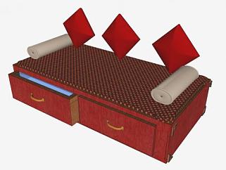 红色沙发床SU模型下载_sketchup草图大师SKP模型
