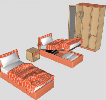 折叠床单人床SU模型下载_sketchup草图大师SKP模型