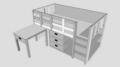 麦迪逊阁楼床SU模型下载_sketchup草图大师SKP模型