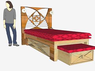 卧室床<em>单人床</em>SU模型下载_sketchup草图大师SKP模型