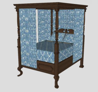 安妮女王树冠床双人床SU模型下载_sketchup草图大师SKP模型