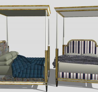 架子床国王床SU模型下载_sketchup草图大师SKP模型