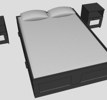 平板双人床宜家床SU模型下载_sketchup草图大师SKP模型