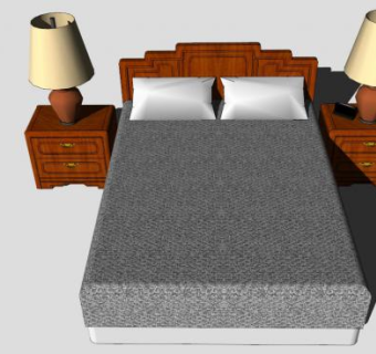 卧室实木双人床SU模型下载_sketchup草图大师SKP模型