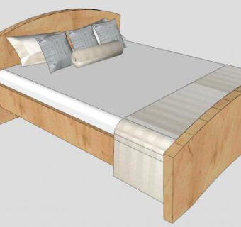 实木双人床SU模型下载_sketchup草图大师SKP模型