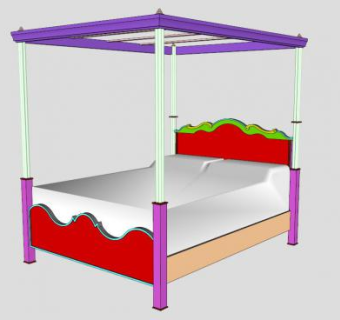 彩色架子双人床SU模型下载_sketchup草图大师SKP模型