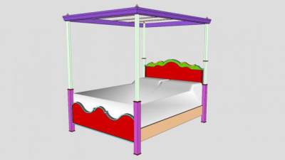 彩色架子双人床SU模型下载_sketchup草图大师SKP模型