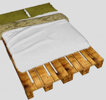 现代木板双人床SU模型下载_sketchup草图大师SKP模型