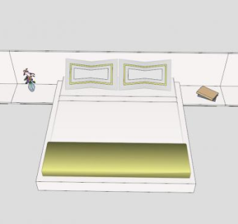 现代白色L型双人床SU模型下载_sketchup草图大师SKP模型