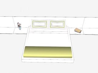 现代白色L型双人床SU模型下载_sketchup草图大师SKP模型