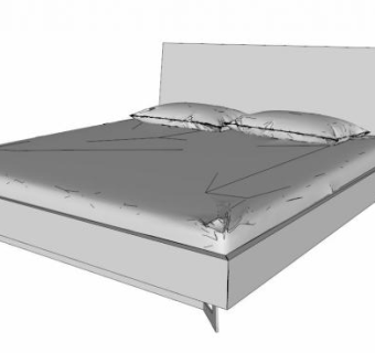 现代双人床布艺软床SU模型下载_sketchup草图大师SKP模型