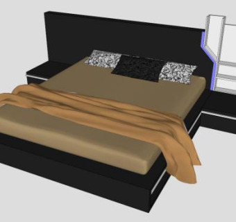 现代平台床平板双人床SU模型下载_sketchup草图大师SKP模型