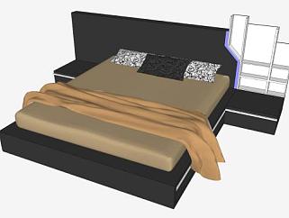 现代平台床平板双人床SU模型下载_sketchup草图大师SKP模型