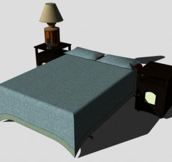 布艺软床双人床SU模型下载_sketchup草图大师SKP模型