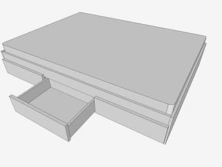 现代白色平板抽屉双人床SU模型下载_sketchup草图大师SKP模型
