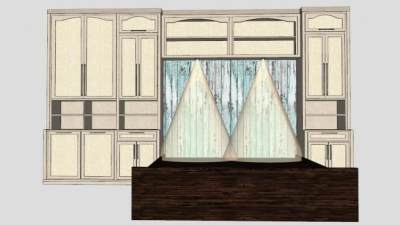 实木双人床木板床SU模型下载_sketchup草图大师SKP模型