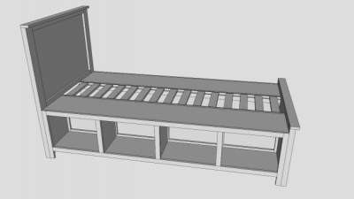 现代白色存储双人床SU模型下载_sketchup草图大师SKP模型