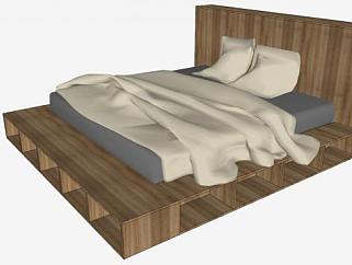 现代平板床双人床SU模型下载_sketchup草图大师SKP模型