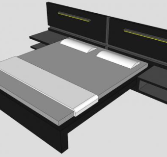 现代双人床板式床SU模型下载_sketchup草图大师SKP模型