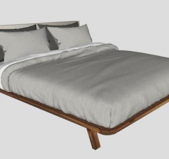 板式平板双人床SU模型下载_sketchup草图大师SKP模型