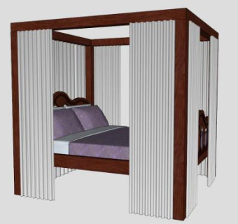 四柱床复古双人床SU模型下载_sketchup草图大师SKP模型