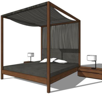 树冠层架子双人床SU模型下载_sketchup草图大师SKP模型