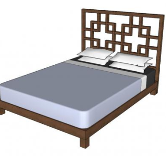 复古平板床重叠方块床SU模型下载_sketchup草图大师SKP模型