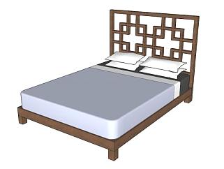 复古平板床重叠方块床SU模型下载_sketchup草图大师SKP模型